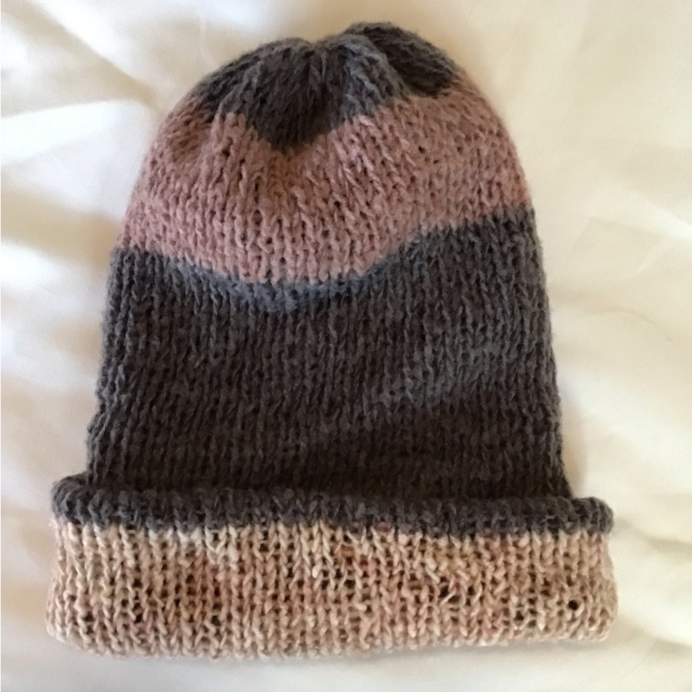 Elegant Knit Reversible Beanie in Dark Grey, and Rosey-Mauves